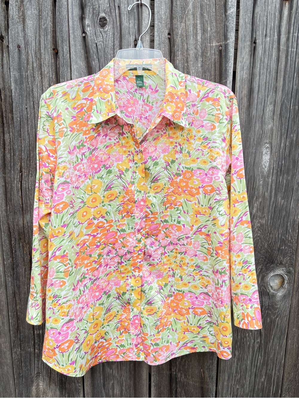 Ralph Lauren Floral Button-Up Blouse-Pink, Orange & Yellow 100% Cotton size XL - Picture 5 of 8